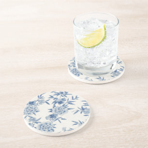 Klassisch Blaues Blumen-Toile-Wasserfarbenmuster W Getränkeuntersetzer