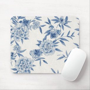 Klassisch Blaues Blumen-Toile-Wasserfarbenmuster W Mousepad