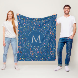 Klassisch Blaues Florales Personalisiertes MONOGRA Fleecedecke