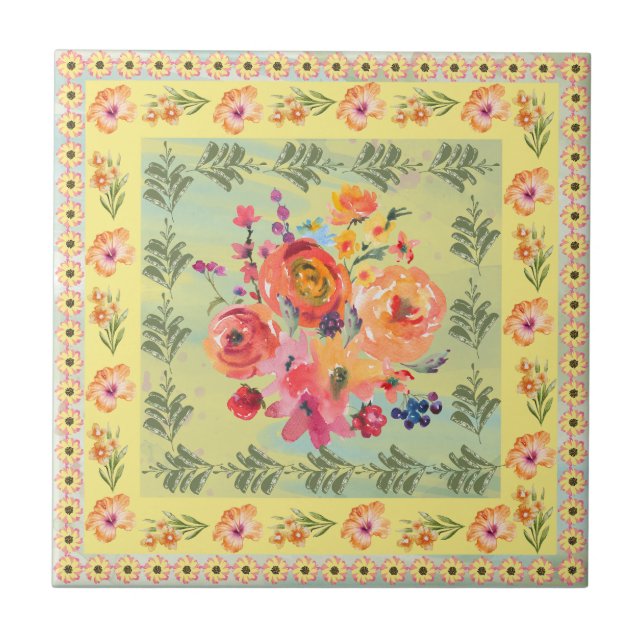 Klassisch dekoriert staubfarbene Aquarellfarben Ge Fliese (Vorderseite)