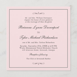 Klassisch einfache Elegance Blush Pink Square Hoch Einladung