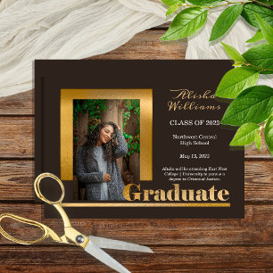 Klassisch elegant Gold Text Graduate 1 Foto braun Ankündigung
