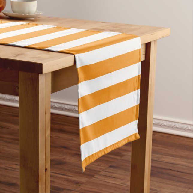 Klassisch elegant Moderne Orange und Weiß gestreif Kurzer Tischläufer (Beispiel)