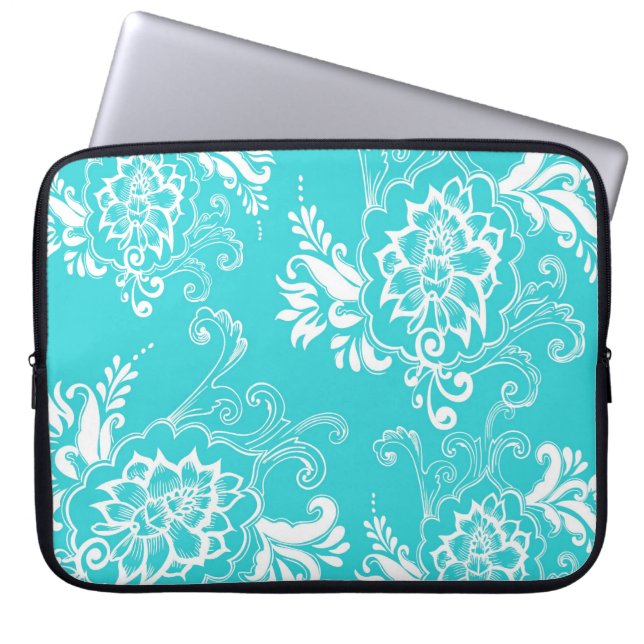 Klassisch, elegant, stilvoll. mädchenhaft, blau-gr laptopschutzhülle (Vorderseite)