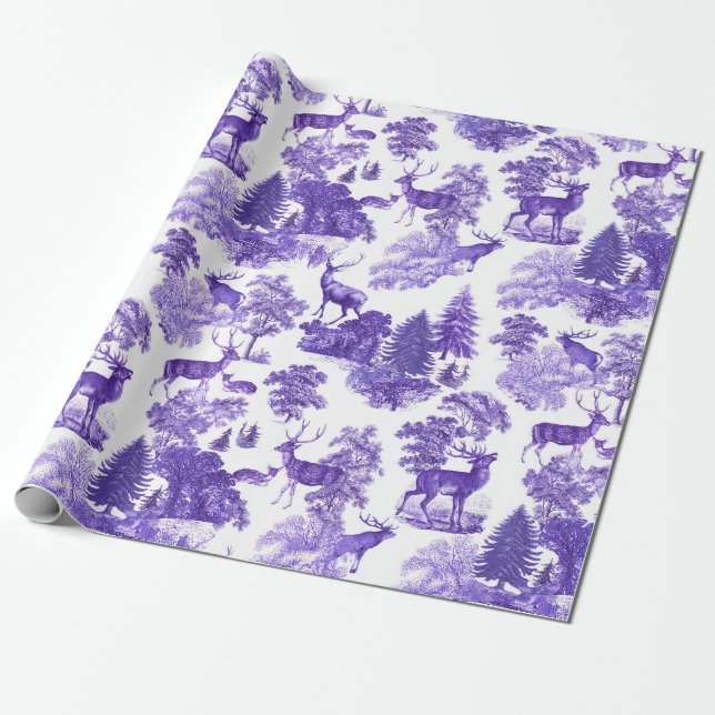 Klassisch elegant Vintages Periwinkle Blue Deer Wo Geschenkpapier (Ungerollt)