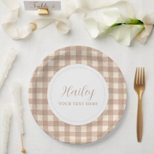 klassisch elegante braune beige Gingham Karo-Party Pappteller