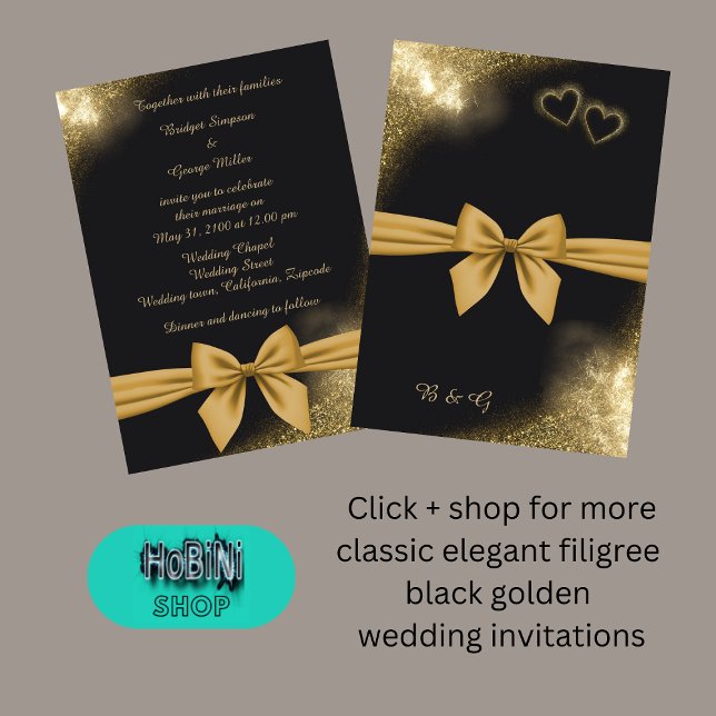 klassisch elegante filigrane schwarze goldene Hoch Einladung (classic elegant filigree black golden wedding)