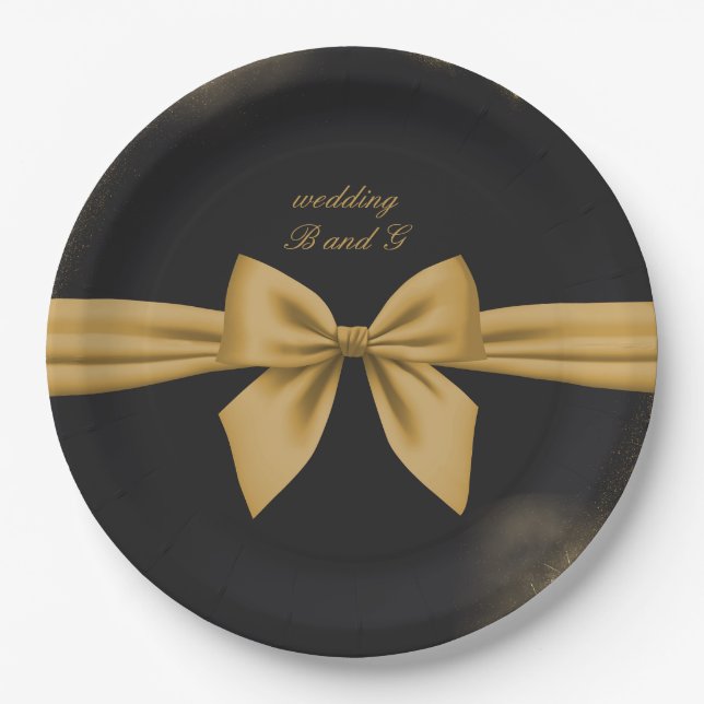 klassisch elegante filigrane schwarze goldene Hoch Pappteller (Vorderseite)