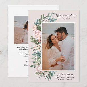 Klassisch Elegante Gemalte Blumen 2 Foto Rosé Save The Date