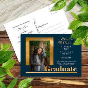 Klassisch Elegante Gold Text Graduate 1 Foto Dk Aq Postkarte