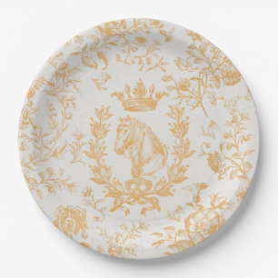 Klassisch elegante goldene beige Reit-Toile Pappteller
