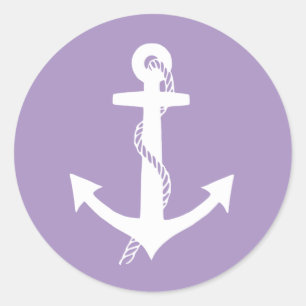 Klassisch elegante lila violette und weiße Anker Runder Aufkleber