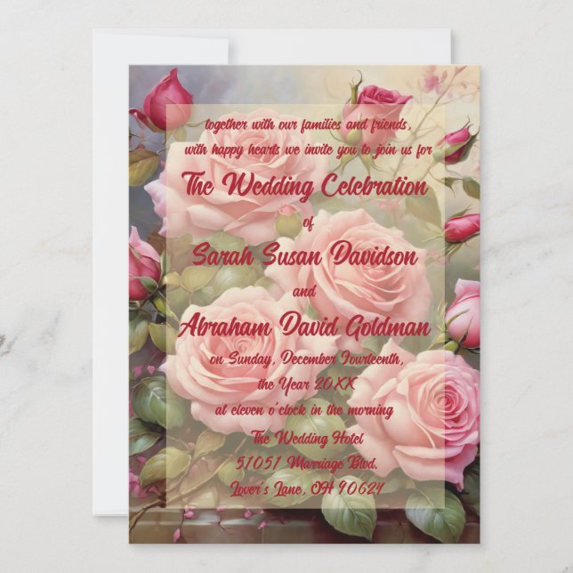Klassisch elegante Rosen Hochzeiten Einladungen (Vorderseite)