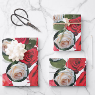 Klassisch elegante Rot, Creme, Rosa Rosen Geschenkpapier Set
