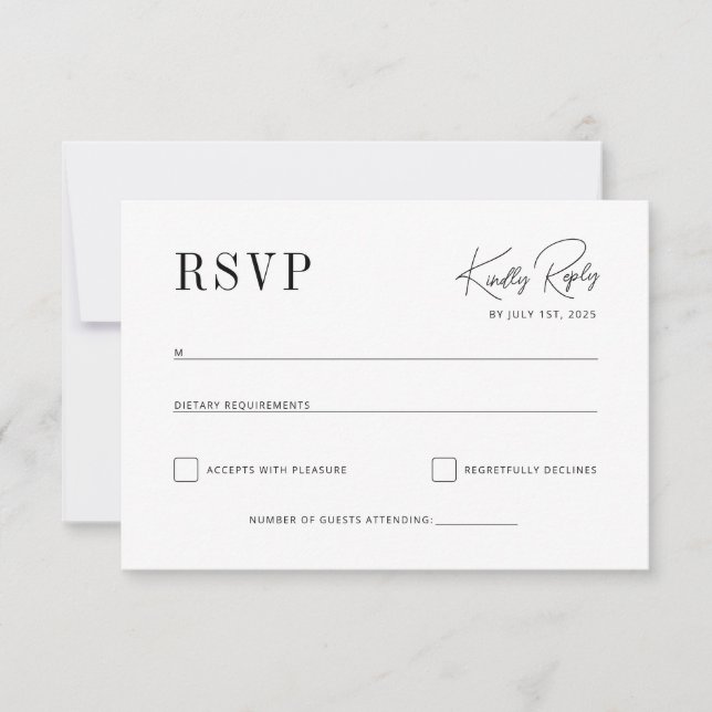 Klassisch elegante UAWG, wunderschöner lakonischer RSVP Karte (Vorderseite)