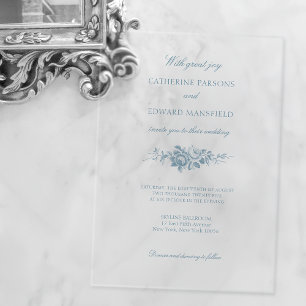 Klassisch Elegantes Blau Graviertes Floral Acryleinladungen