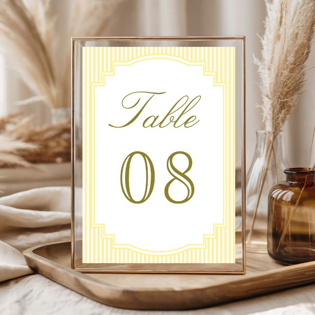 Klassisch gelb gestreifte Hochzeit Tischnummer (Von Creator hochgeladen)