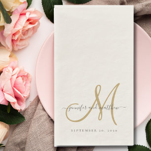 Klassisch Grau Ecru Gold Monogram Elegante Hochzei Serviette