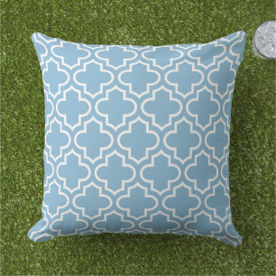Klassisch Hellblau Weiß Quatrefoil Gitter Kissen