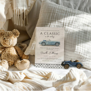 Klassisch im Making Blue Vintage Car Baby Shower Einladung