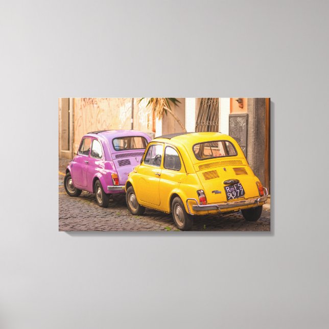 Klassisch italienische Fiat 500 Autos in Rom Itali Leinwanddruck (Vorderseite)