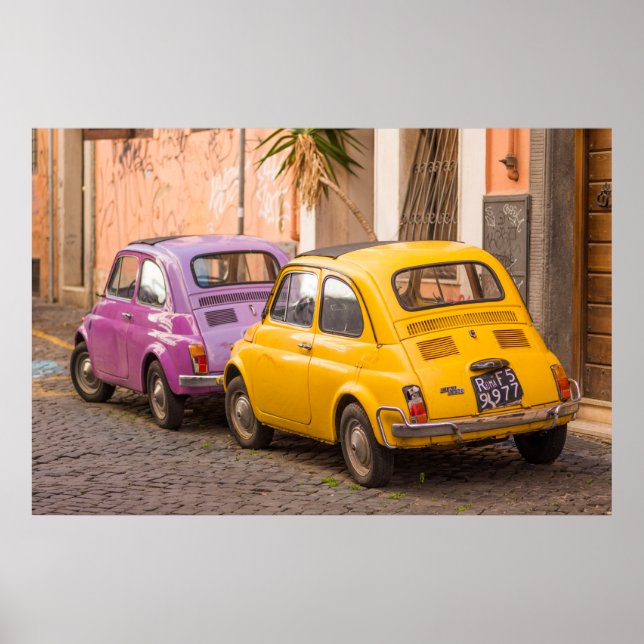 Klassisch italienische Fiat 500 Autos in Rom Itali Poster (Vorne)