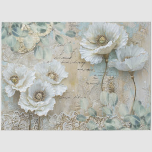 Klassisch Land Chic Weiße Mohnblumen & Eukalyptus Seidenpapier