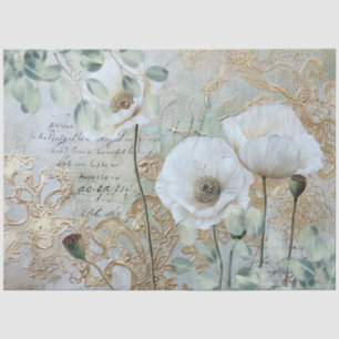 Klassisch Landhausstil Weiße Mohnblumen & Eukalypt Seidenpapier