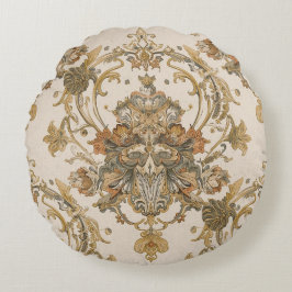 Klassisch, Luxus-Ornament, Gold Beigi Grau Rundes Kissen
