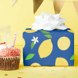 Klassisch marineblaue, moderne, einfache Zitronenb Geschenkpapier