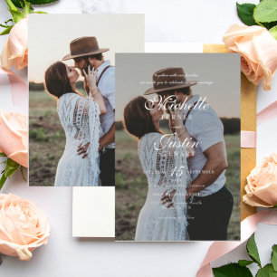 Klassisch minimalist elegante Foto-Hochzeit Einladung