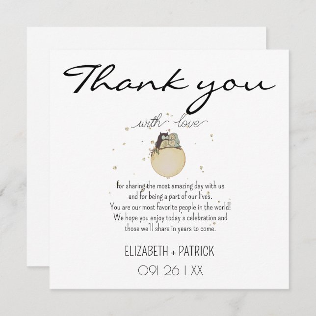 Klassisch minimalistisch ,Eulen in Liebe Dankeskarte (Vorne/Hinten)