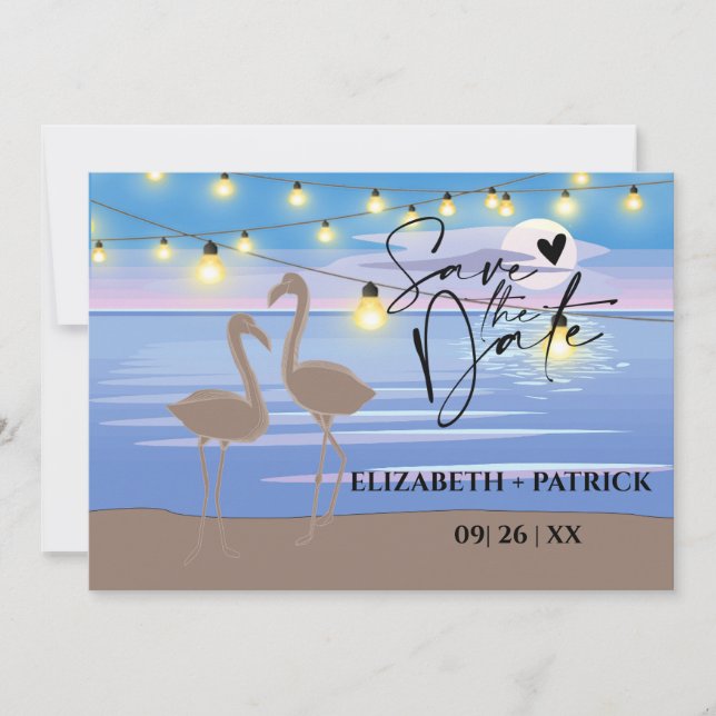 Klassisch minimalistisch, Sonnenuntergang, Flaming Save The Date (Vorderseite)