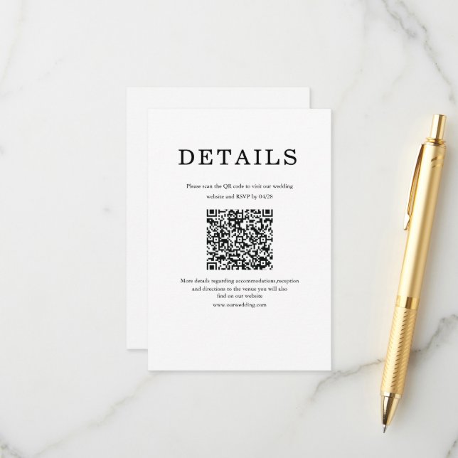 Klassisch minimalistischer QR-Code einfach in Weiß Begleitkarte (Vorderseite/Rückseite Beispiel)