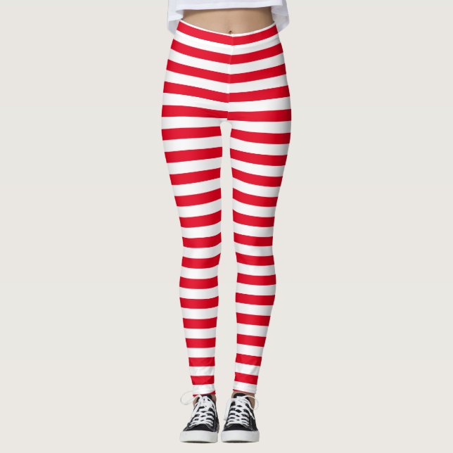 Klassisch minimalrot und weiß gestreift leggings (Vorderseite)