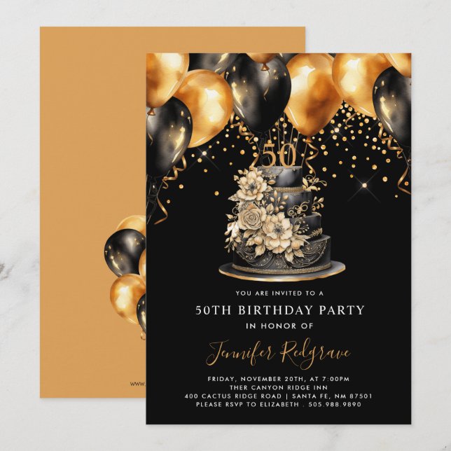 Klassisch modern elegant 50. Geburtstag Einladung (Vorne/Hinten)