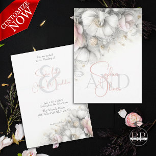 Klassisch Modern Elfenbein und Rosenrote Floral Einladung