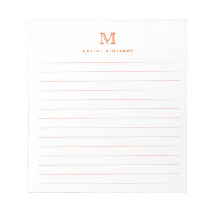 Klassisch moderne einfache orangefarbene Monogramm Notizblock