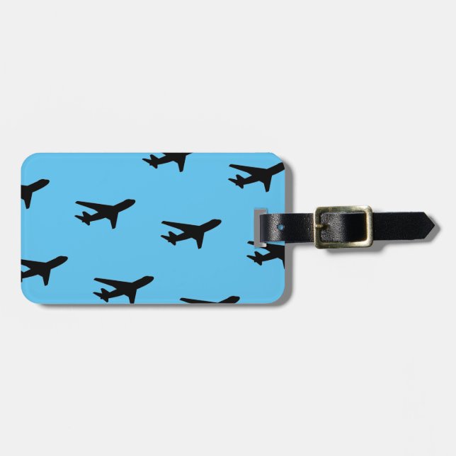 Klassisch Modernes einfaches Flugzeug Schwarz & Bl Gepäckanhänger (Vorderseite horizontal)