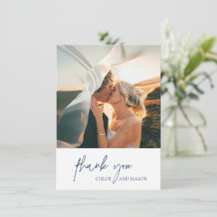 Klassisch Navy Blau Foto Elegante Hochzeit Dankeskarte