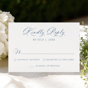 Klassisch Navy Blau Kalligrafie Hochzeit RSVP Karte