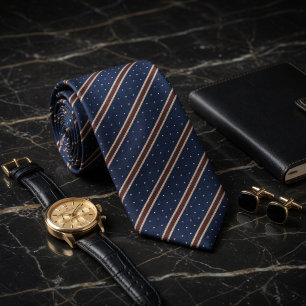 Klassisch Navy Blau und Kupfer gestreifter Pin Dot Krawatte
