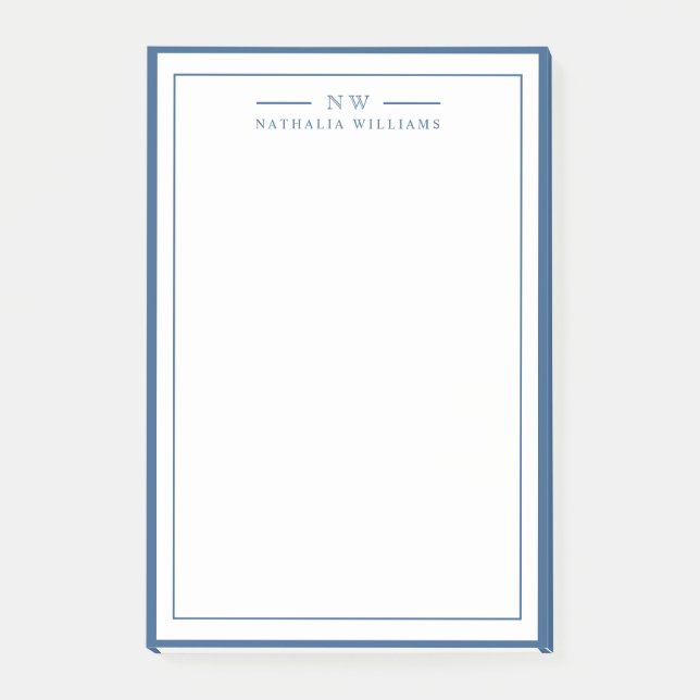Klassisch Navy Blau Zwei-Rahmen-Monogramm Lined Post-it Klebezettel (Vorderseite)