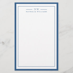 Klassisch Navy Blau Zwei-Rahmen-Monogramm-Linien Briefpapier