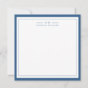 Klassisch Navy Blau Zwei Rand Monogramm Lined Mitteilungskarte