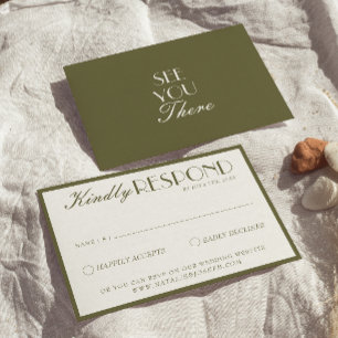 Klassisch Olivgrün Weiß Altes Geld Fancy Hochzeit RSVP Karte