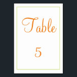 Klassisch orange und grün tischnummer<br><div class="desc">Eine elegante Tischkarte,  die wirklich eine Art ist,  dieses Element zeigt ein orangefarbenes und grünes Design mit leicht zu füllenden Vorlagen. Der Text kann angepasst werden,  ebenso die Farbe der Tischkarte und des Quadrats. Personalisieren Sie Ihre Tischkarte noch heute!</div>