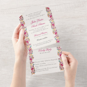 Klassisch Pink Grün Gelb Floral Schwan Vogel Hochz All In One Einladung