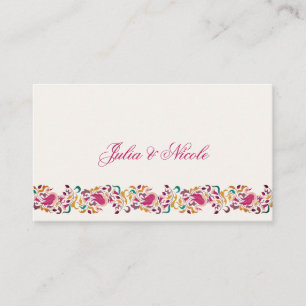 Klassisch Pink Grün Gelb Floral Schwan Vogel Hochz Platzkarte