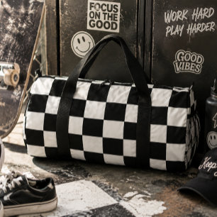 Klassisch Retro Schwarz-Weiß Kariert Duffle Bag